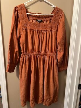 Madewell Embroidered Smocked Dress in Burnt Orange